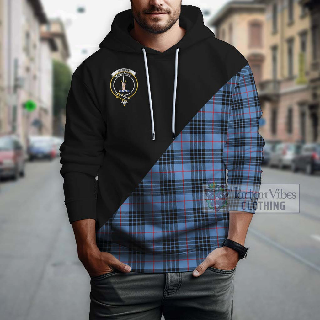 MacKay Blue Tartan Hoodie with Family Crest and Military Logo Style - Tartanvibesclothing Shop