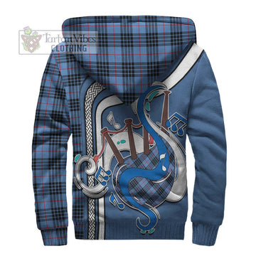 MacKay Blue Tartan Sherpa Hoodie with Epic Bagpipe Style