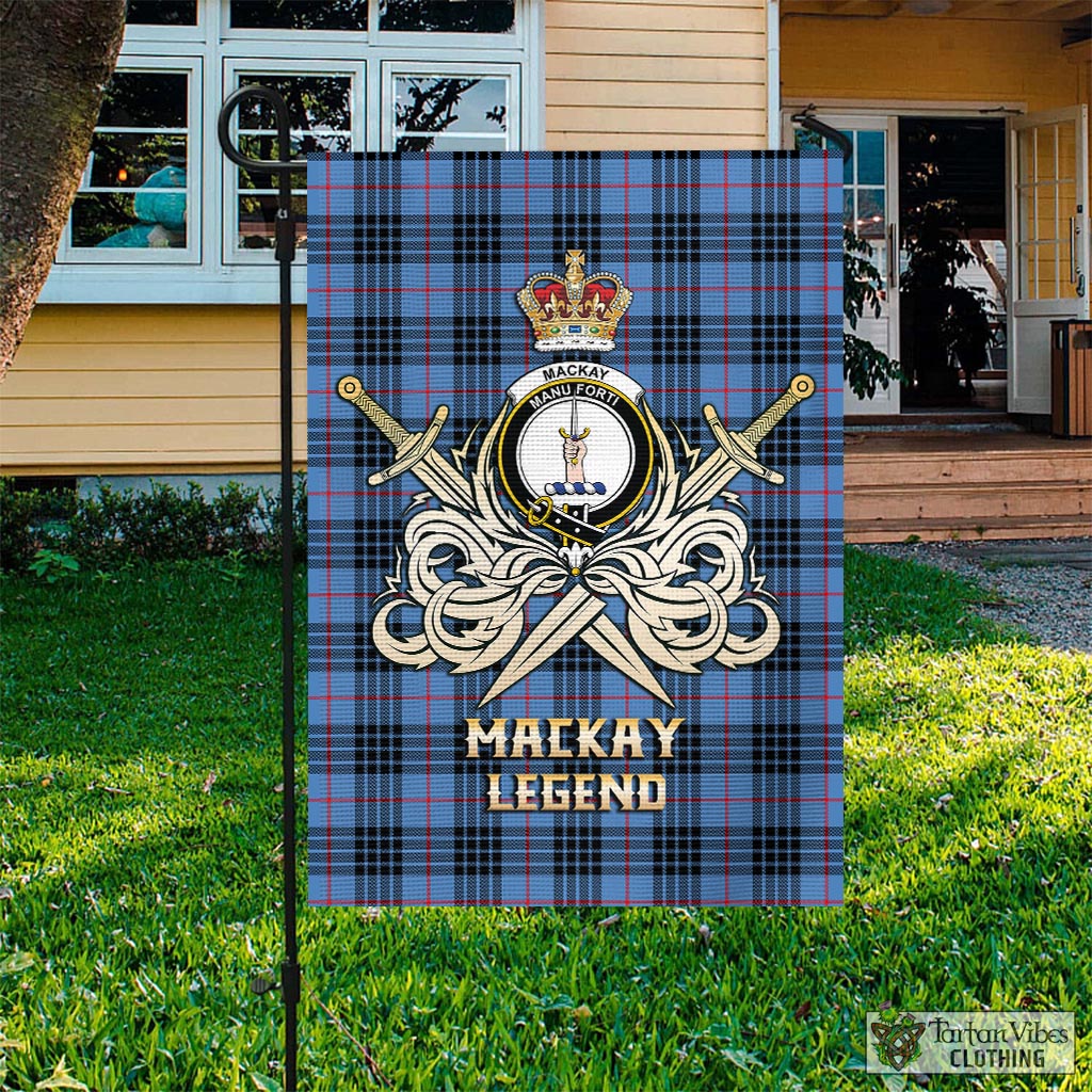 Tartan Vibes Clothing MacKay Blue Tartan Flag with Clan Crest and the Golden Sword of Courageous Legacy