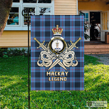 MacKay Blue Tartan Flag with Clan Crest and the Golden Sword of Courageous Legacy