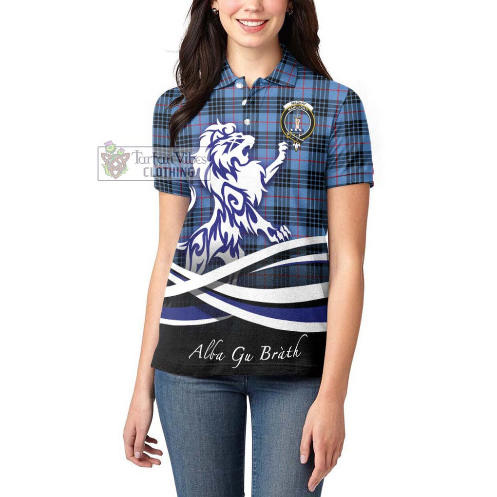 MacKay Blue Tartan Women's Polo Shirt with Alba Gu Brath Regal Lion Emblem - Tartanvibesclothing Shop