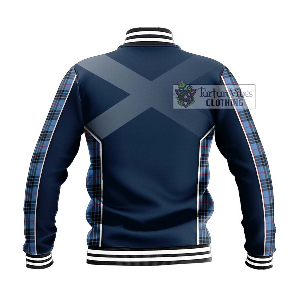 MacKay Blue Tartan Baseball Jacket with Family Crest and Lion Rampant Vibes Sport Style - Tartan Vibes Clothing