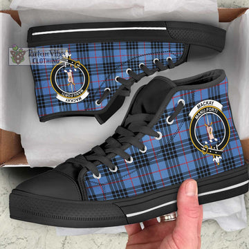 MacKay Blue Tartan High Top Shoes with Family Crest