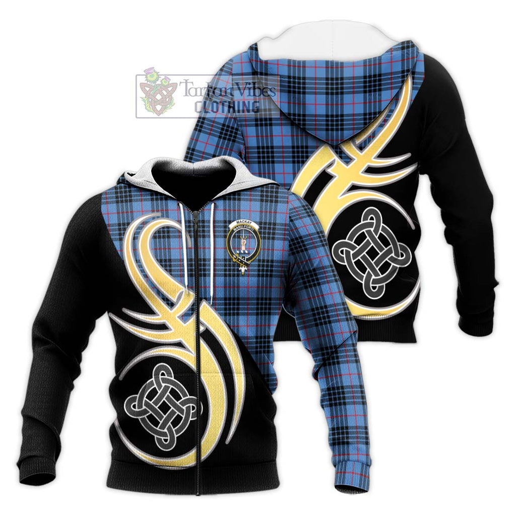 MacKay Blue Tartan Knitted Hoodie with Family Crest and Celtic Symbol Style Unisex Knitted Zip Hoodie - Tartan Vibes Clothing