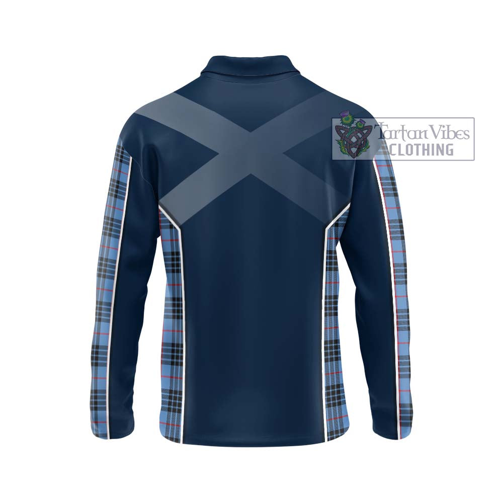 MacKay Blue Tartan Long Sleeve Polo Shirt with Family Crest and Lion Rampant Vibes Sport Style - Tartan Vibes Clothing