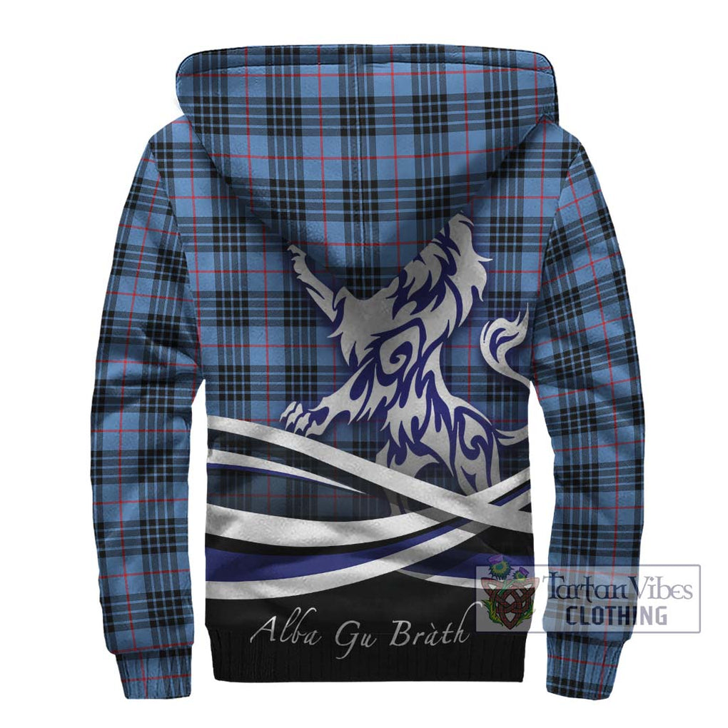 MacKay Blue Tartan Sherpa Hoodie with Alba Gu Brath Regal Lion Emblem - Tartanvibesclothing Shop