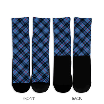 MacKay Blue Tartan Crew Socks Cross Tartan Style