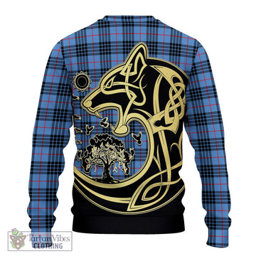 MacKay Blue Tartan Ugly Sweater with Family Crest Celtic Wolf Style