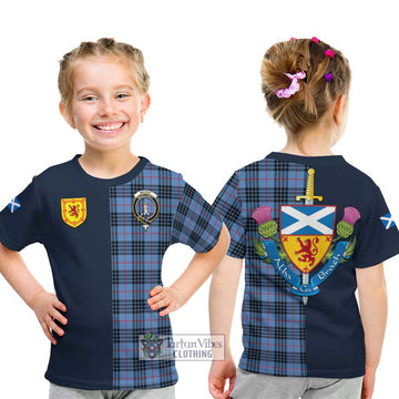 MacKay Blue Tartan Kid T-Shirt Alba with Scottish Lion Royal Arm Half Style