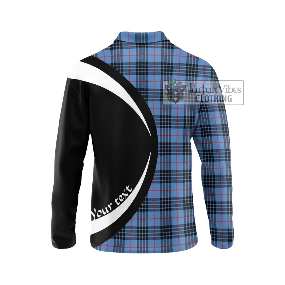 MacKay Blue Tartan Long Sleeve Polo Shirt with Family Crest Circle Style - Tartan Vibes Clothing