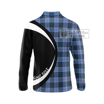 MacKay Blue Tartan Long Sleeve Polo Shirt with Family Crest Circle Style