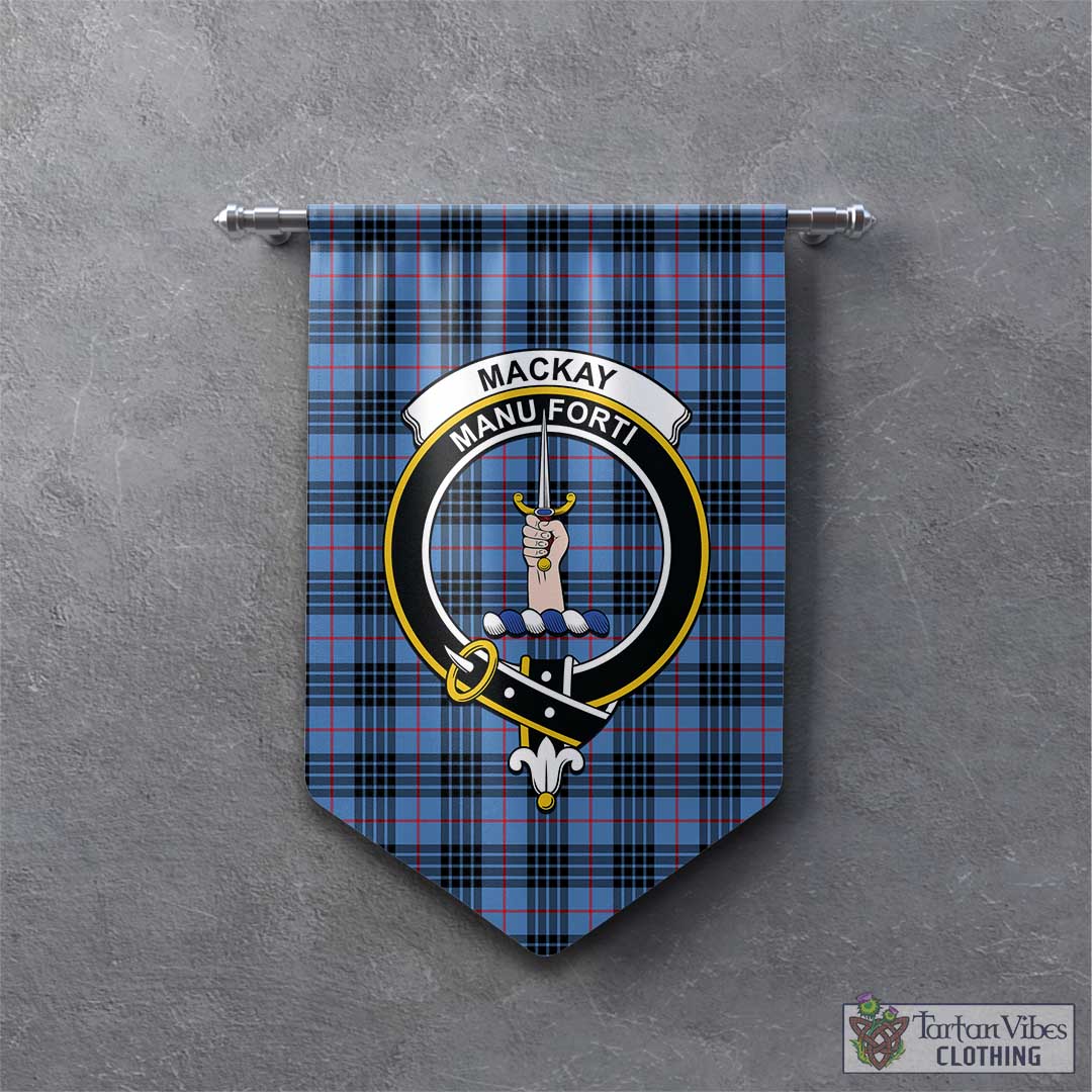 Tartan Vibes Clothing MacKay Blue Tartan Gonfalon, Tartan Banner with Family Crest