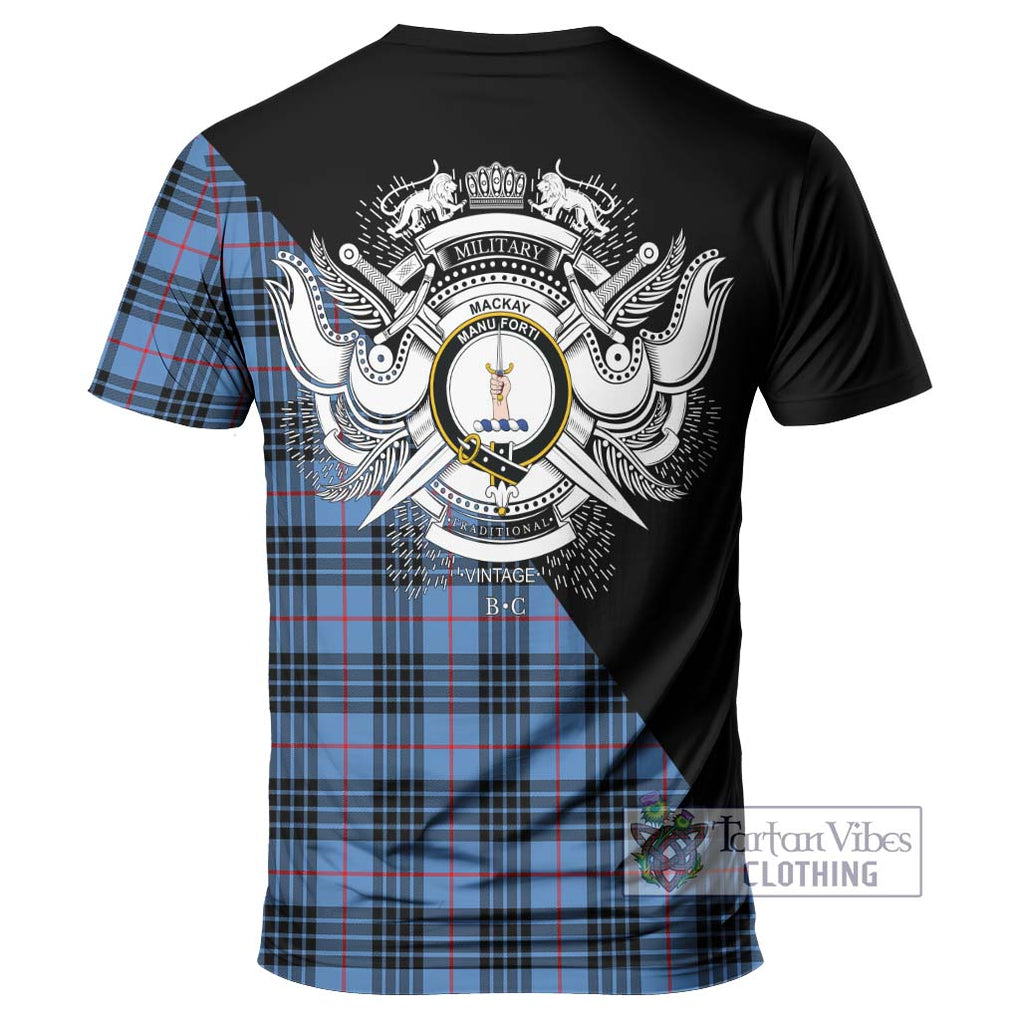 MacKay Blue Tartan T-Shirt with Family Crest and Military Logo Style - Tartanvibesclothing Shop