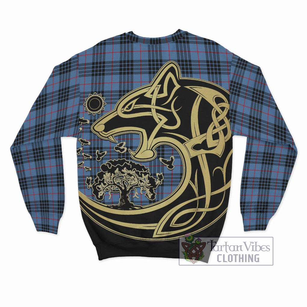 MacKay Blue Tartan Sweatshirt with Family Crest Celtic Wolf Style - Tartan Vibes Clothing