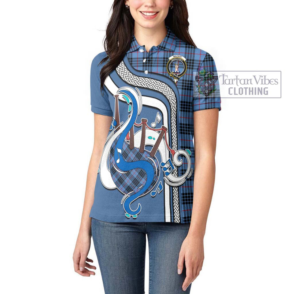 MacKay Blue Tartan Women's Polo Shirt with Epic Bagpipe Style - Tartanvibesclothing Shop