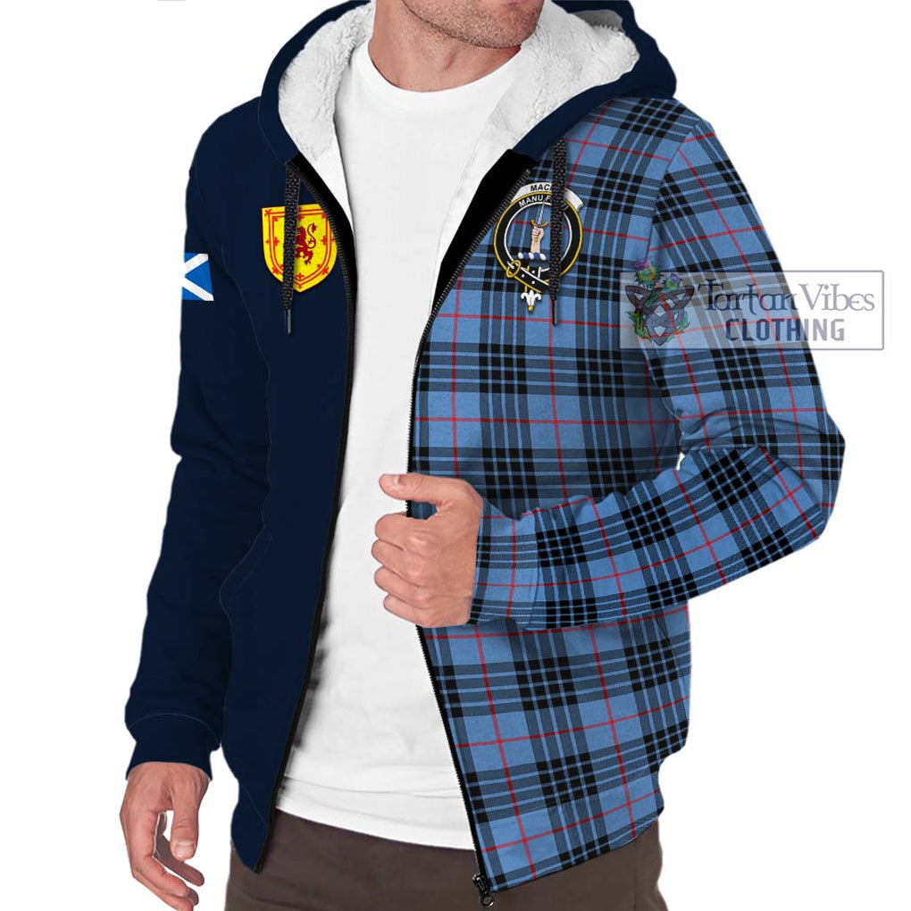 Tartan Vibes Clothing MacKay Blue Tartan Sherpa Hoodie with Scottish Lion Royal Arm Half Style