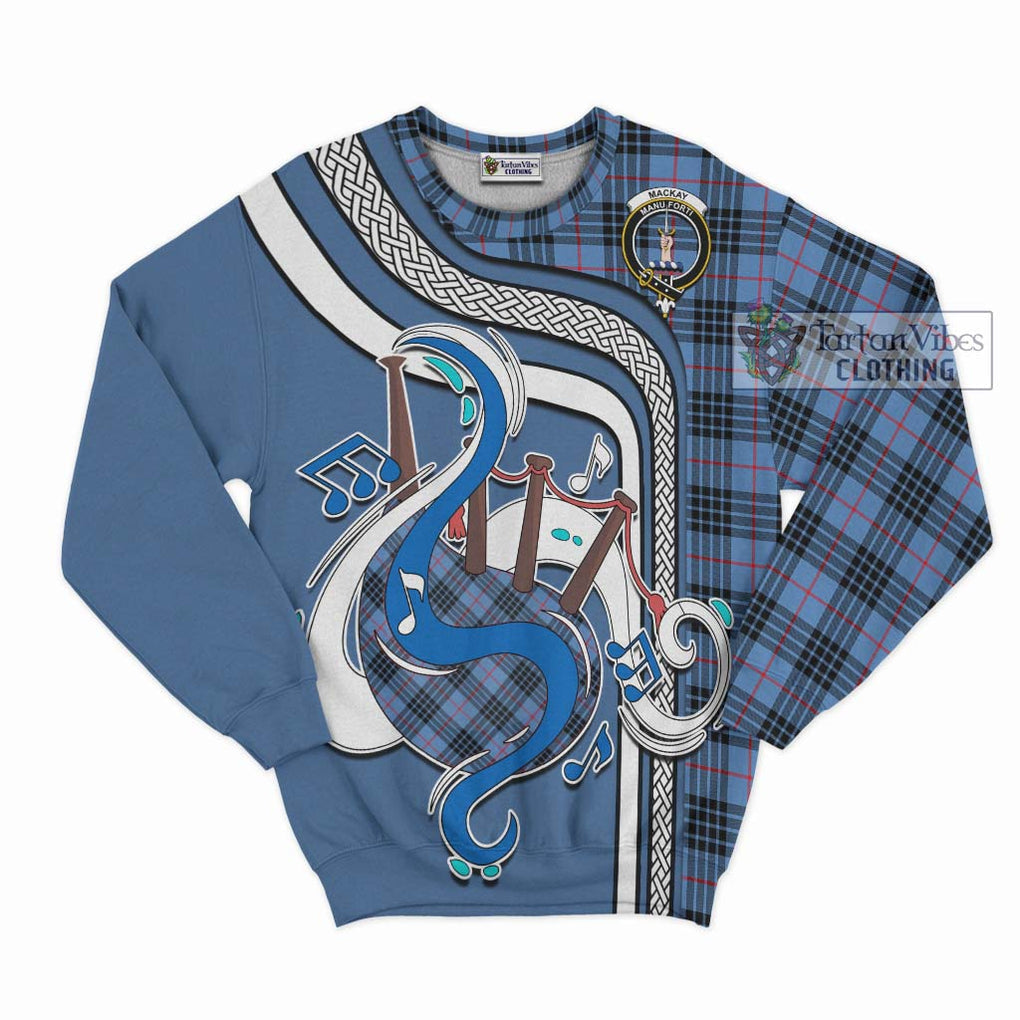 Tartan Vibes Clothing MacKay Blue Tartan Sweatshirt with Epic Bagpipe Style