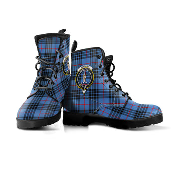 MacKay Blue Tartan Leather Boots with Family Crest