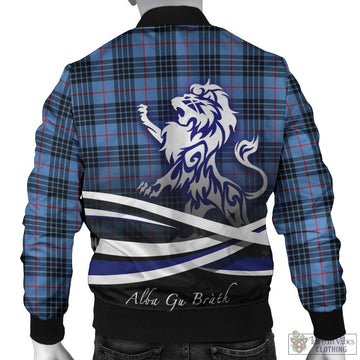 MacKay Blue Tartan Bomber Jacket with Alba Gu Brath Regal Lion Emblem