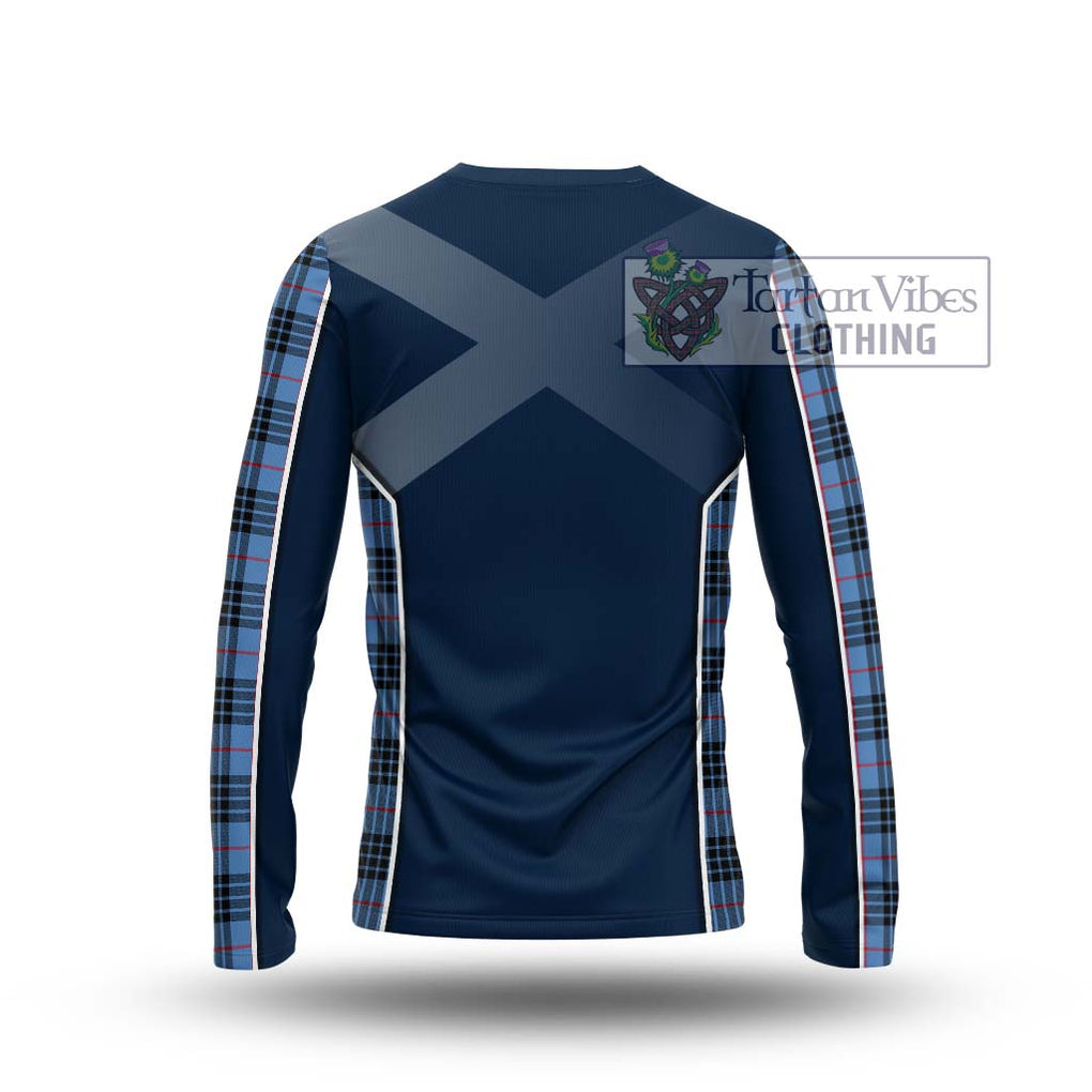 MacKay Blue Tartan Long Sleeve T-Shirt with Family Crest and Lion Rampant Vibes Sport Style - Tartan Vibes Clothing