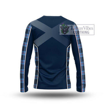 MacKay Blue Tartan Long Sleeve T-Shirt with Family Crest and Lion Rampant Vibes Sport Style