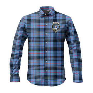 MacKay Blue Tartan Long Sleeve Button Up Shirt with Family Crest