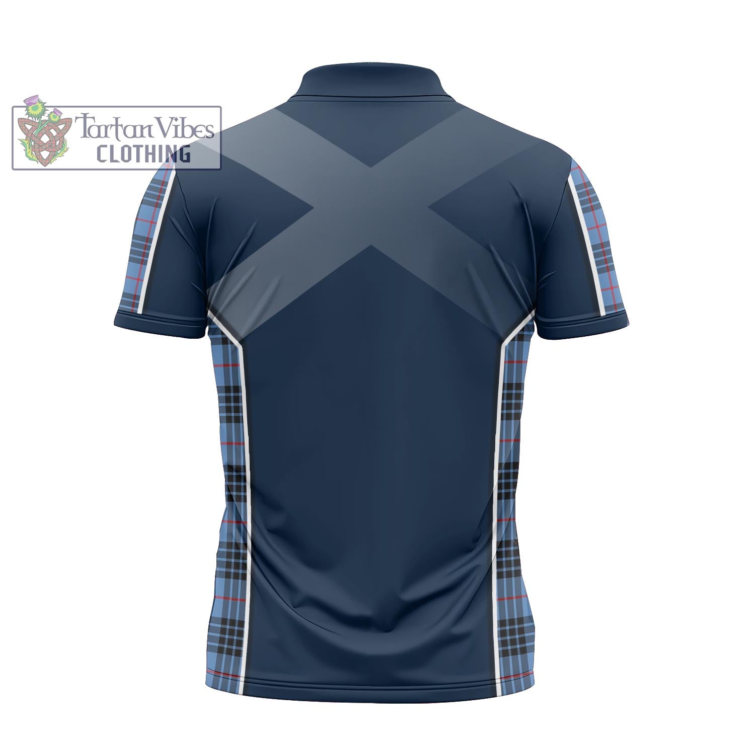 Tartan Vibes Clothing MacKay Blue Tartan Zipper Polo Shirt with Family Crest and Scottish Thistle Vibes Sport Style