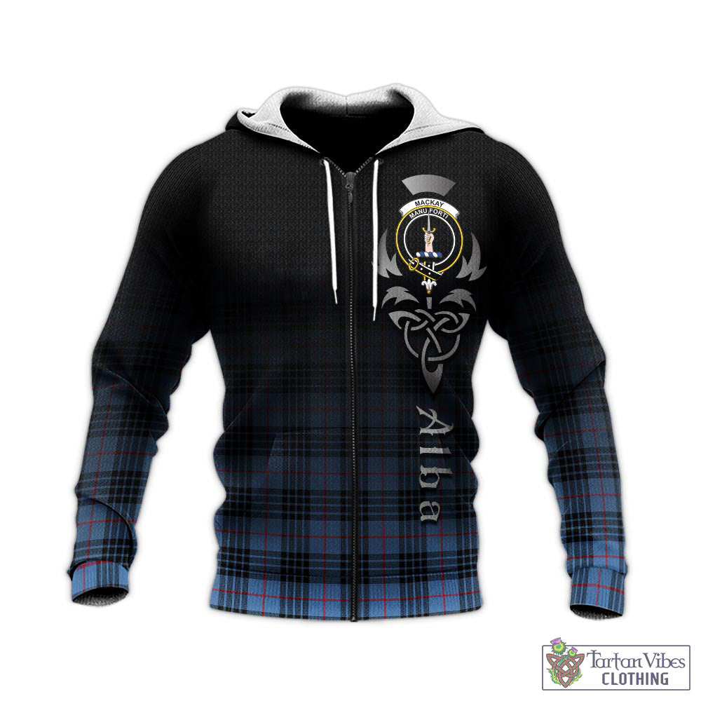 Tartan Vibes Clothing MacKay Blue Tartan Knitted Hoodie Featuring Alba Gu Brath Family Crest Celtic Inspired