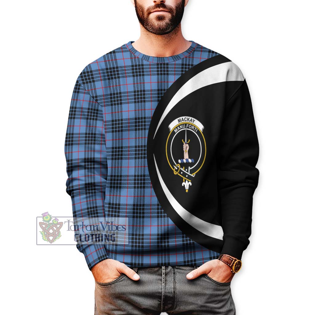 MacKay Blue Tartan Sweatshirt with Family Crest Circle Style - Tartan Vibes Clothing