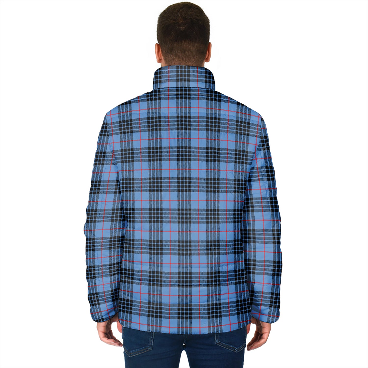 MacKay Blue Tartan Padded Jacket with Family Crest - Tartan Vibes Clothing