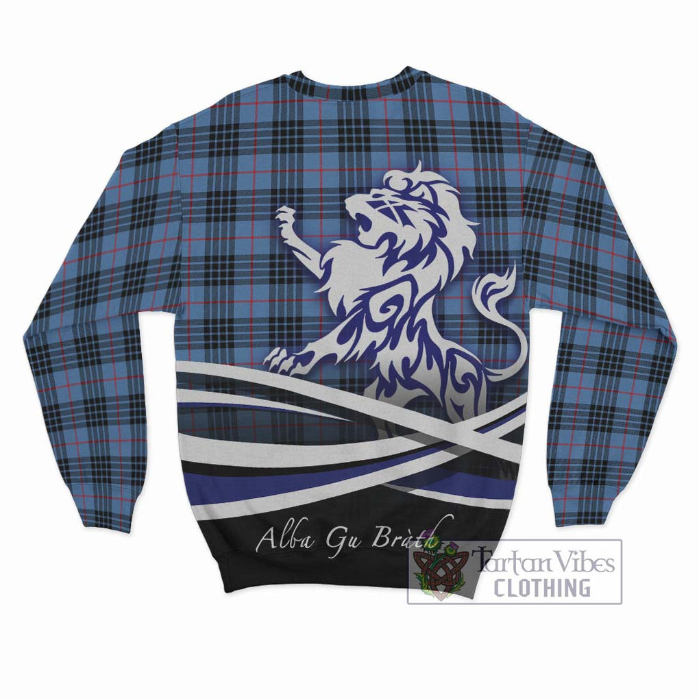 MacKay Blue Tartan Sweatshirt with Alba Gu Brath Regal Lion Emblem - Tartanvibesclothing Shop