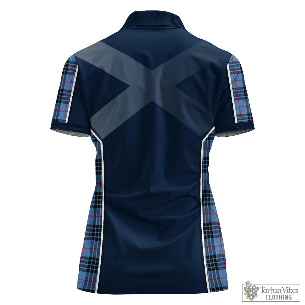 Tartan Vibes Clothing MacKay Blue Tartan Women's Polo Shirt with Family Crest and Scottish Thistle Vibes Sport Style