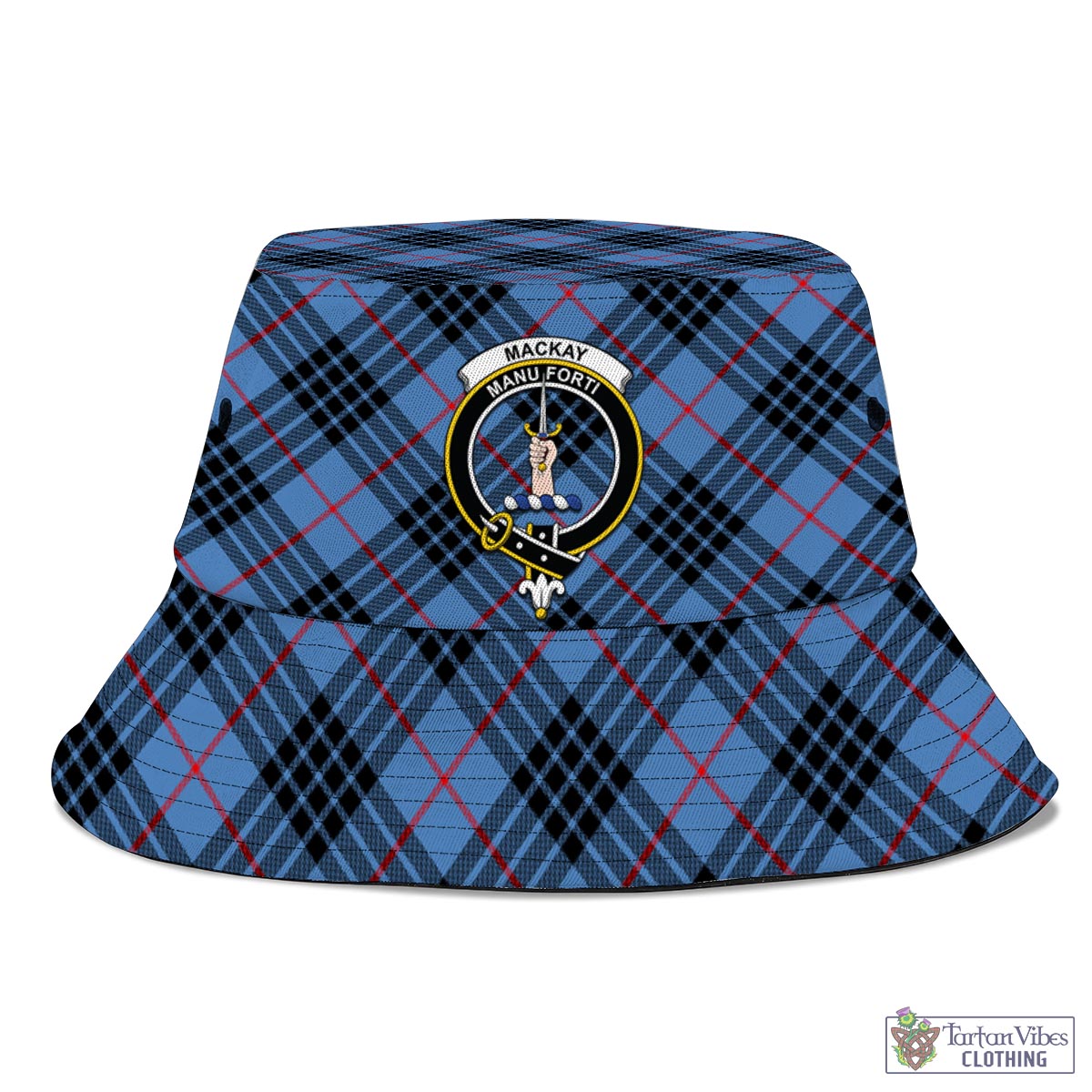 Tartan Vibes Clothing MacKay Blue Tartan Bucket Hat with Family Crest