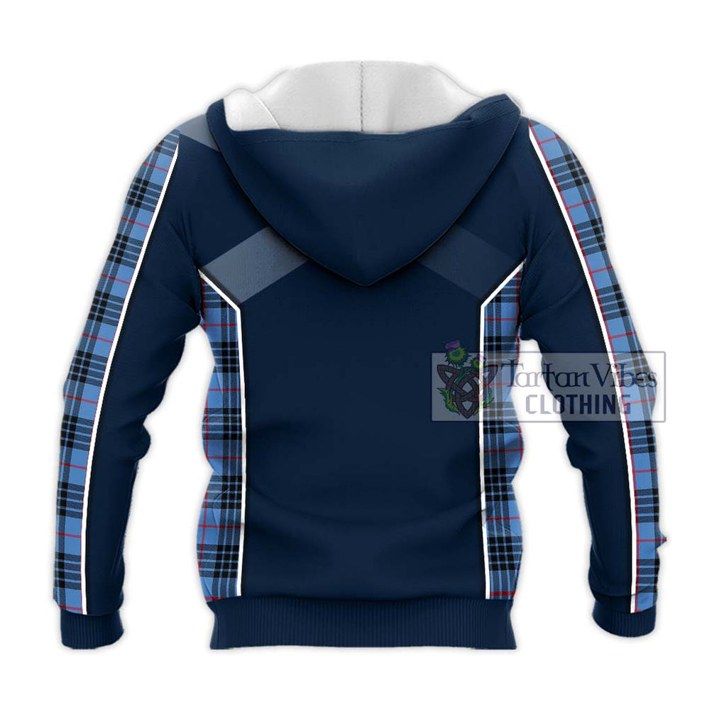 MacKay Blue Tartan Knitted Hoodie with Family Crest and Lion Rampant Vibes Sport Style - Tartan Vibes Clothing