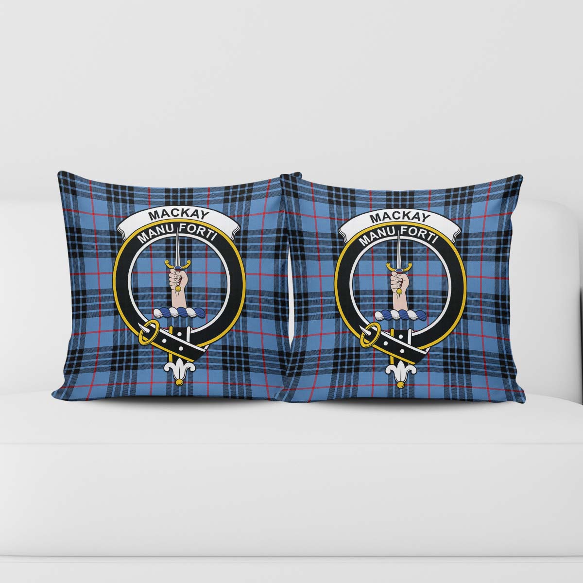 MacKay Blue Tartan Pillow Cover with Family Crest - Tartanvibesclothing