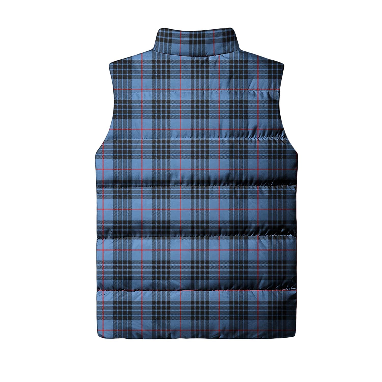 MacKay Blue Tartan Sleeveless Puffer Jacket with Family Crest - Tartanvibesclothing