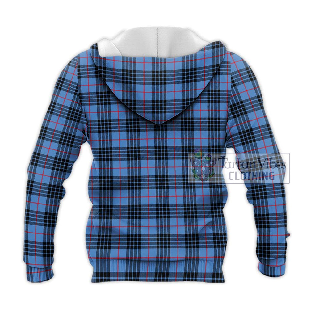 MacKay Blue Tartan Knitted Hoodie with Family Crest DNA In Me Style - Tartanvibesclothing Shop