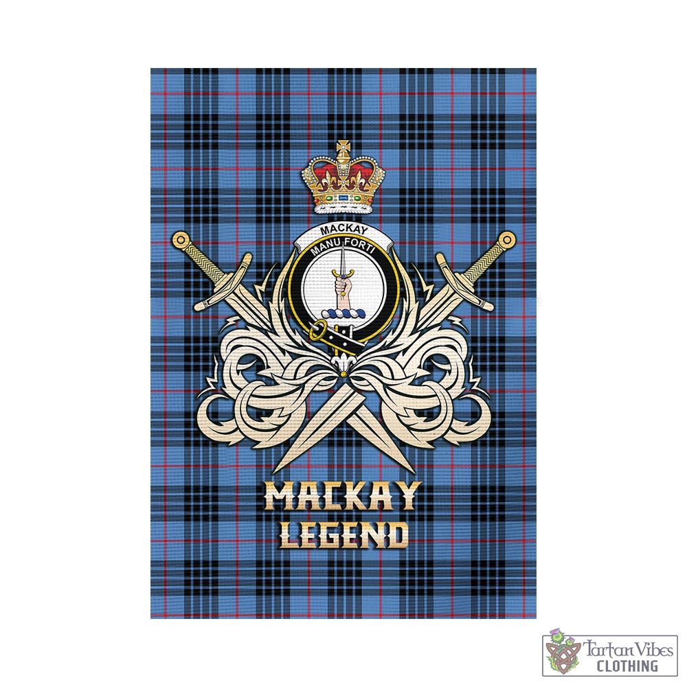 Tartan Vibes Clothing MacKay Blue Tartan Flag with Clan Crest and the Golden Sword of Courageous Legacy