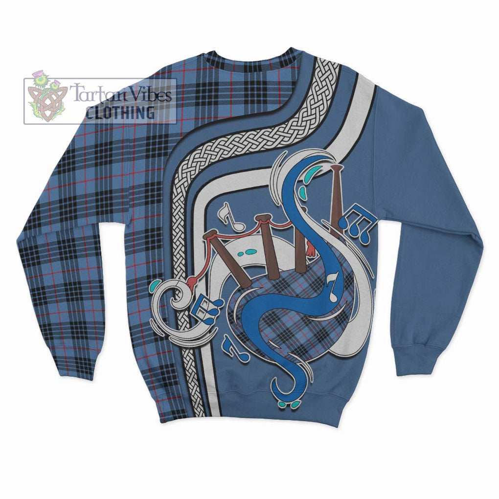 Tartan Vibes Clothing MacKay Blue Tartan Sweatshirt with Epic Bagpipe Style