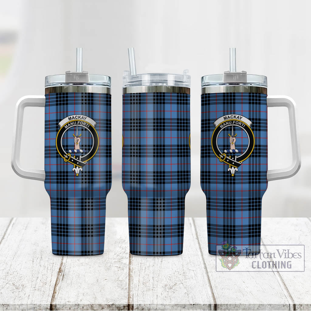 Tartan Vibes Clothing MacKay Blue Tartan and Family Crest Tumbler with Handle