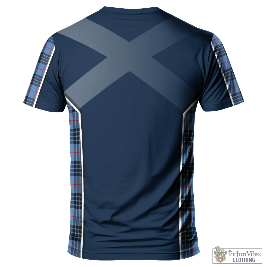 Tartan Vibes Clothing MacKay Blue Tartan T-Shirt with Family Crest and Scottish Thistle Vibes Sport Style