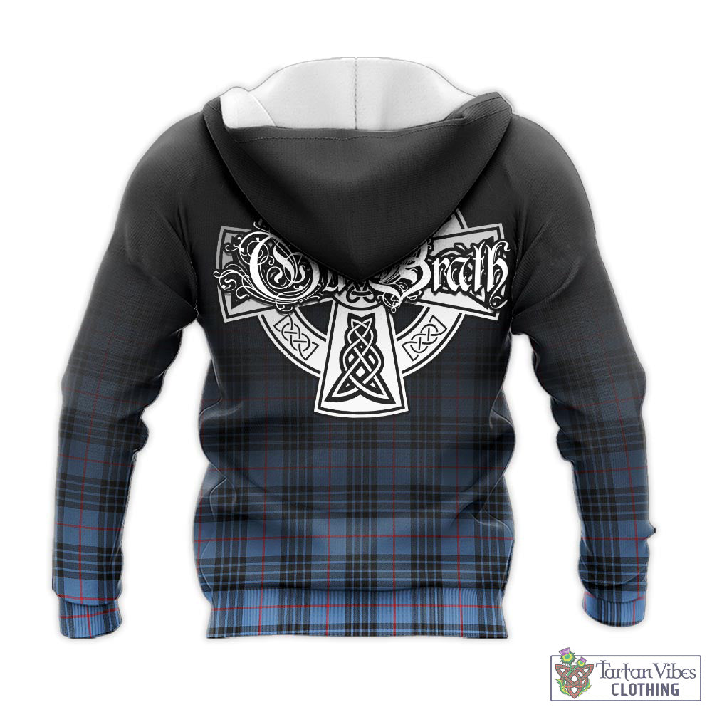 Tartan Vibes Clothing MacKay Blue Tartan Knitted Hoodie Featuring Alba Gu Brath Family Crest Celtic Inspired