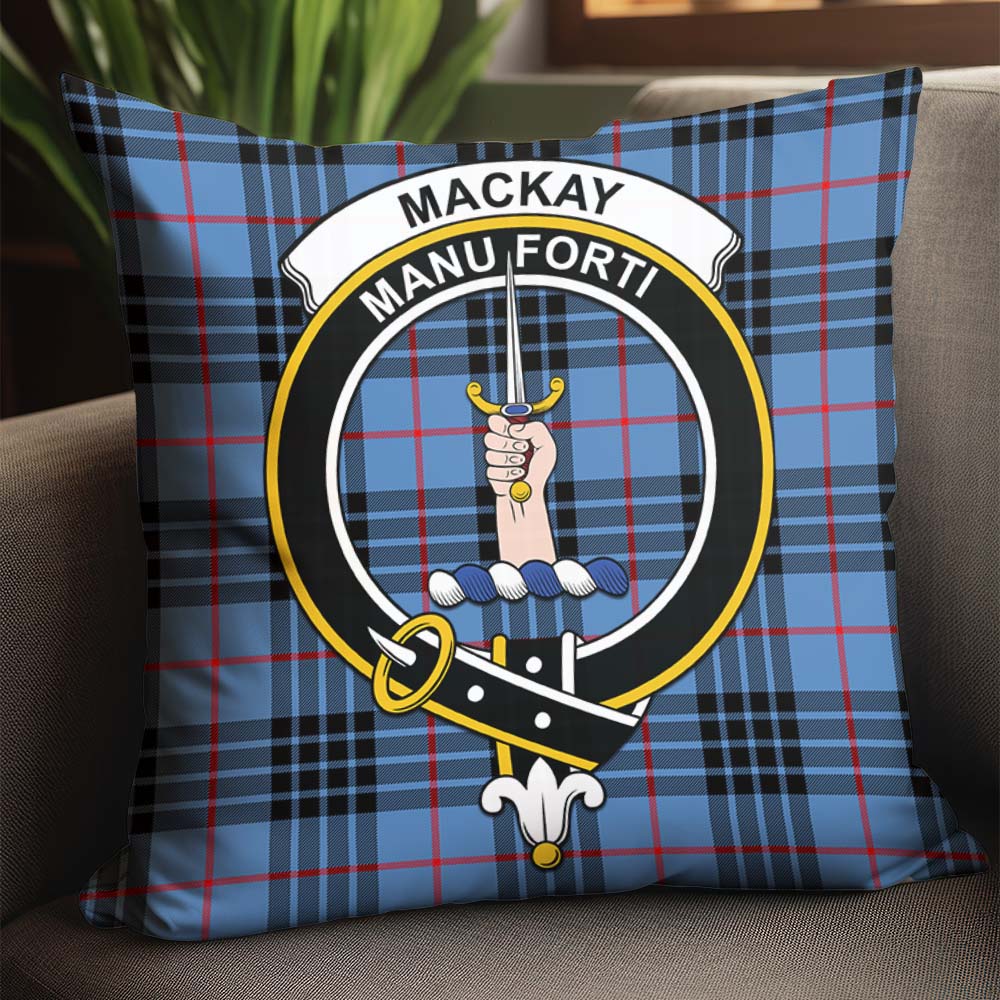 MacKay Blue Tartan Pillow Cover with Family Crest - Tartanvibesclothing