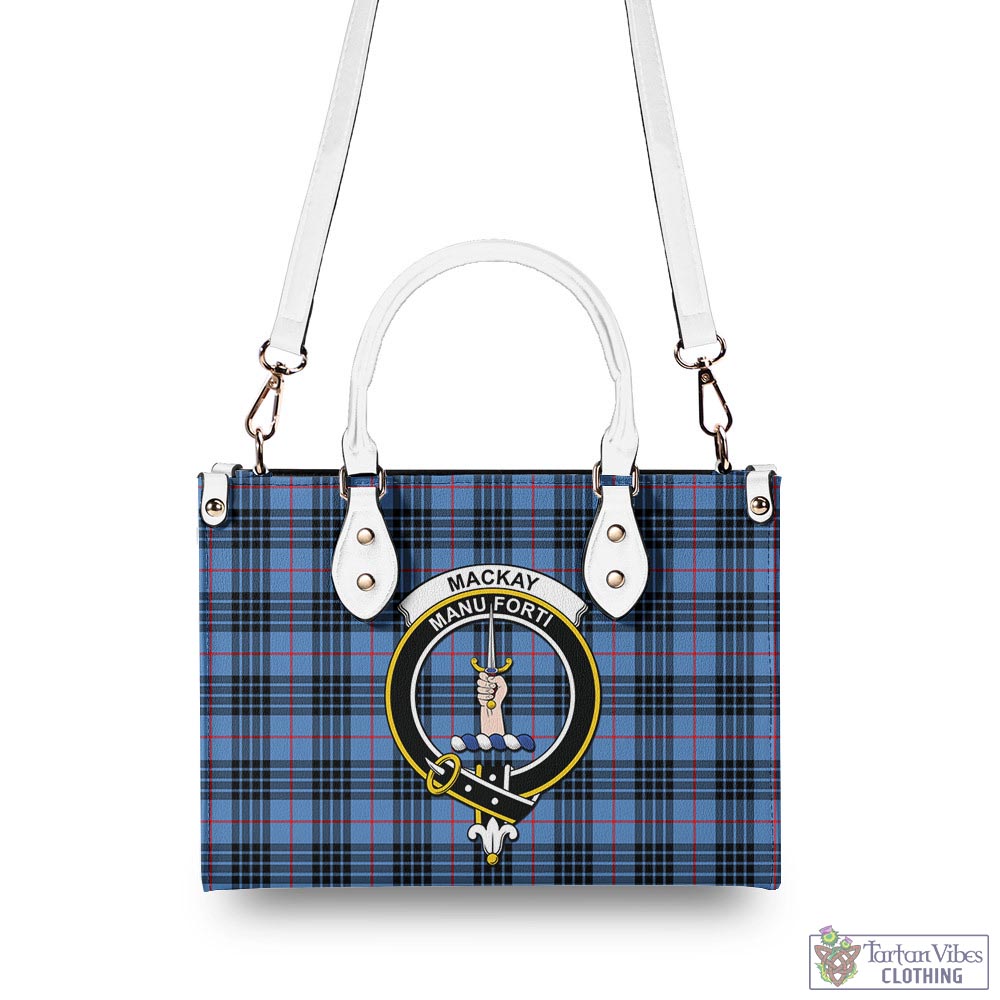 Tartan Vibes Clothing MacKay Blue Tartan Luxury Leather Handbags with Family Crest