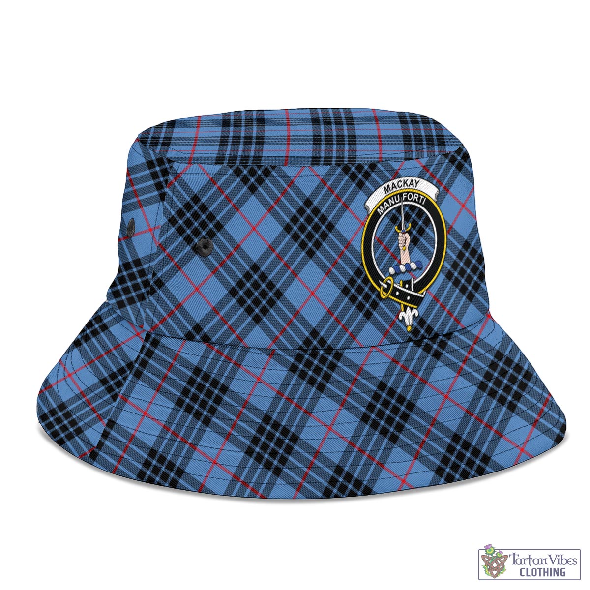 Tartan Vibes Clothing MacKay Blue Tartan Bucket Hat with Family Crest