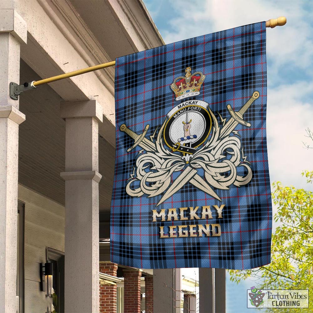 Tartan Vibes Clothing MacKay Blue Tartan Flag with Clan Crest and the Golden Sword of Courageous Legacy