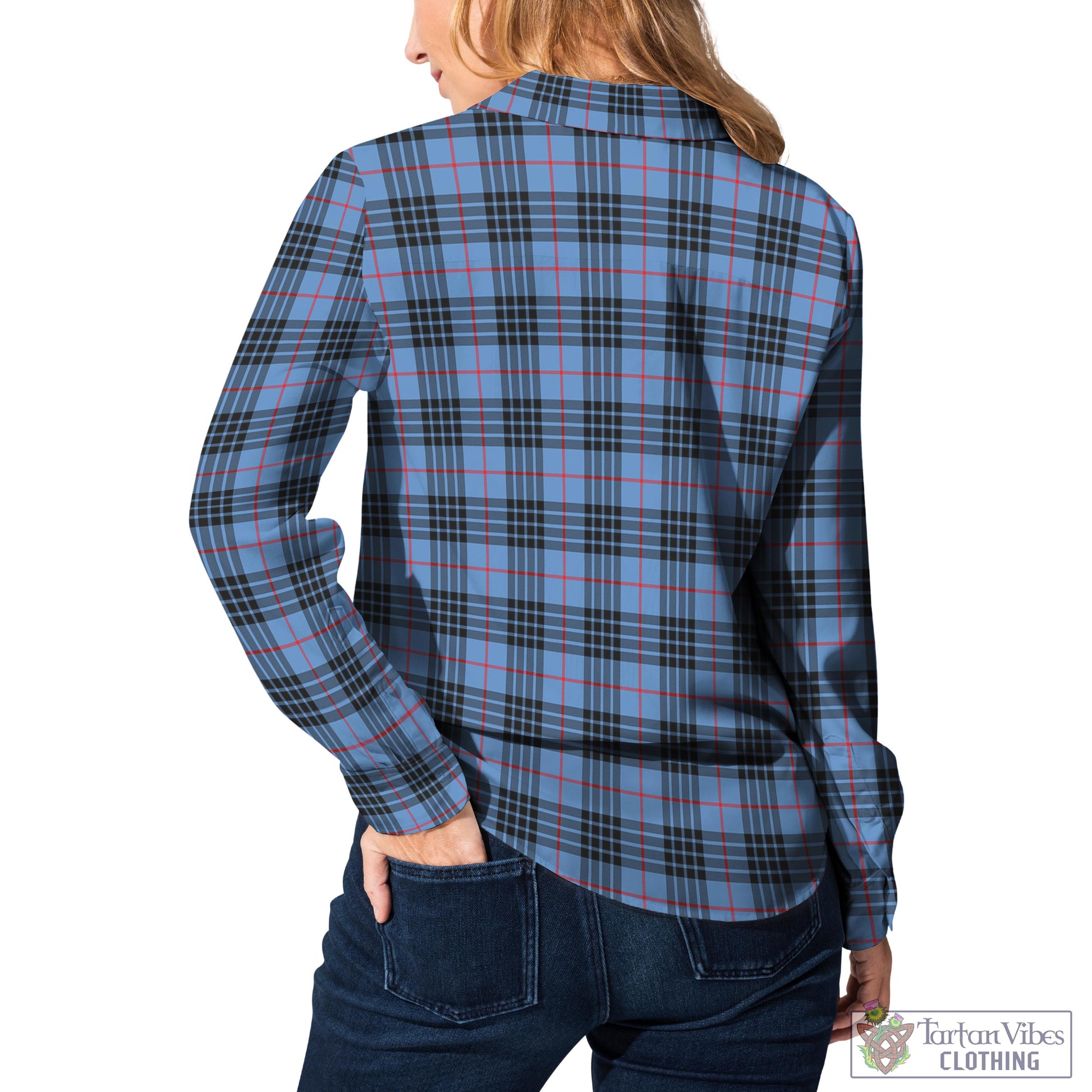 Tartan Vibes Clothing MacKay Blue Tartan Womens Casual Shirt with Family Crest