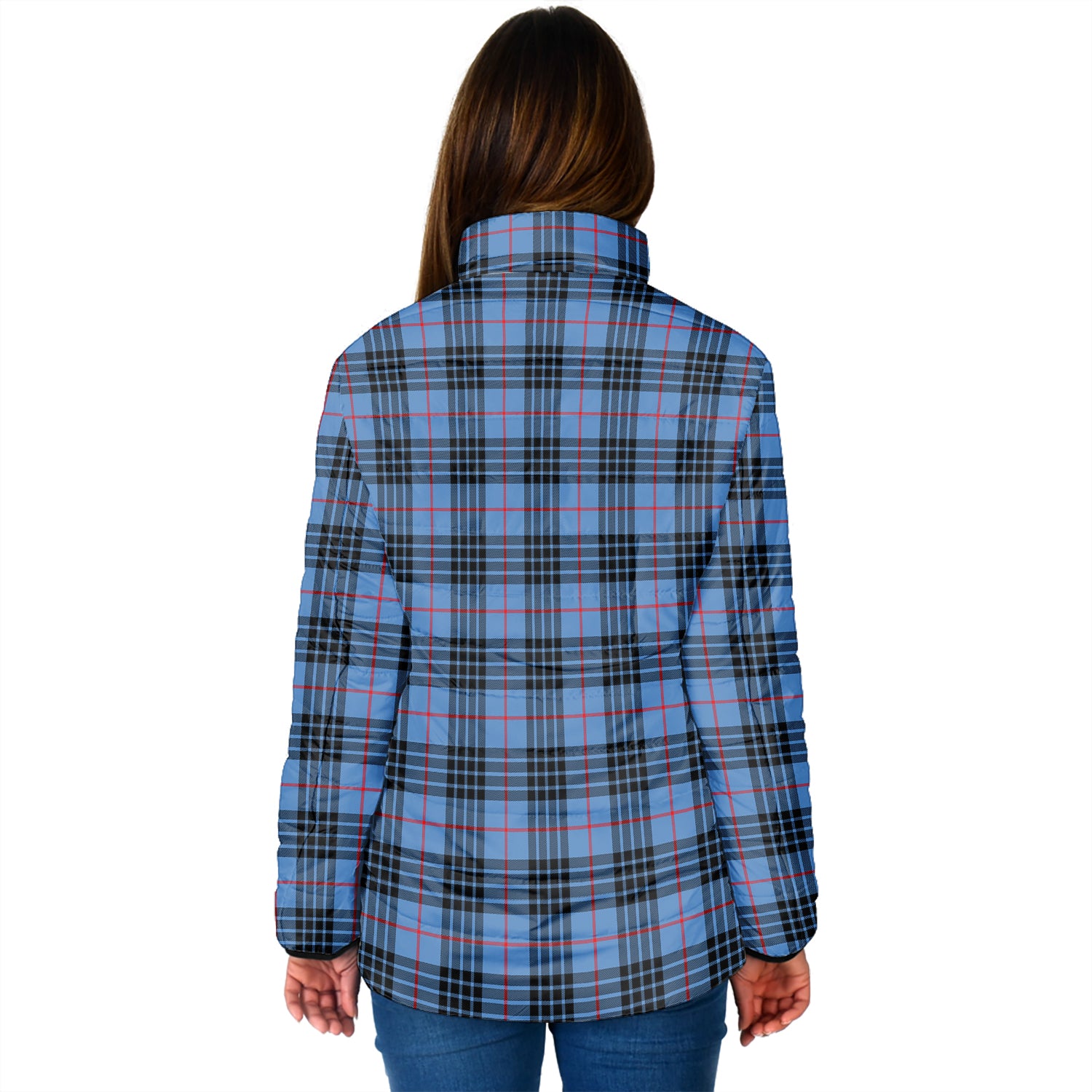 MacKay Blue Tartan Padded Jacket with Family Crest - Tartan Vibes Clothing