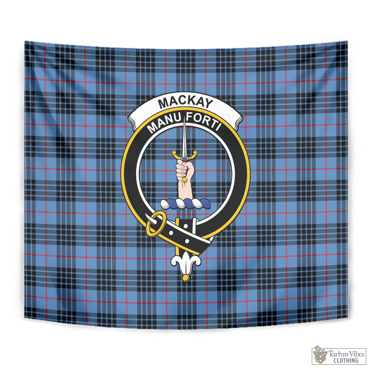 Tartan Vibes Clothing MacKay Blue Tartan Tapestry Wall Hanging and Home Decor for Room with Family Crest