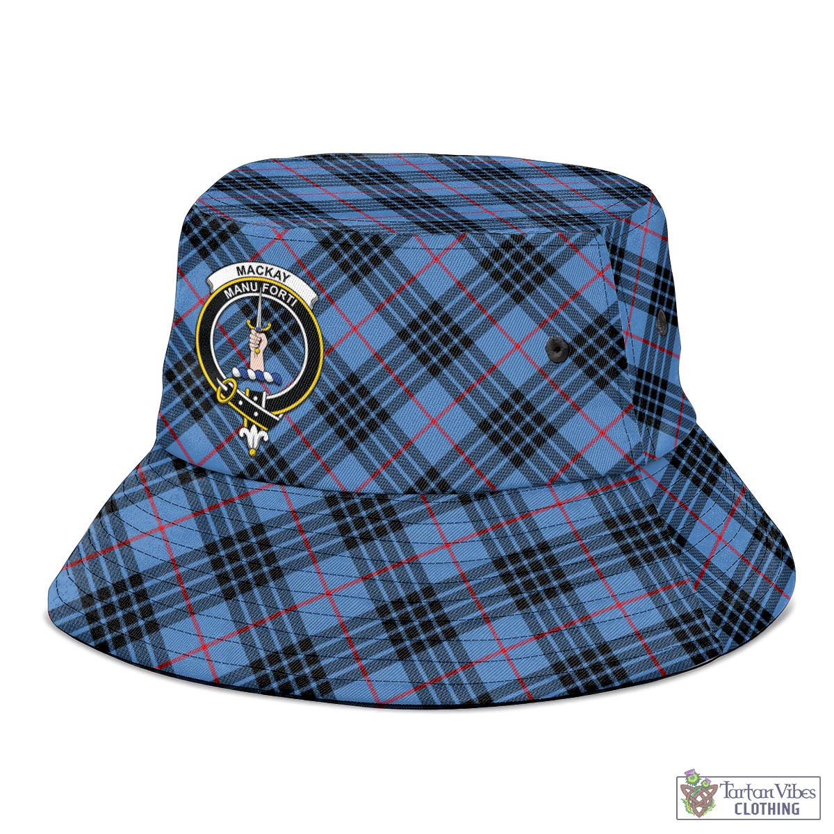 Tartan Vibes Clothing MacKay Blue Tartan Bucket Hat with Family Crest